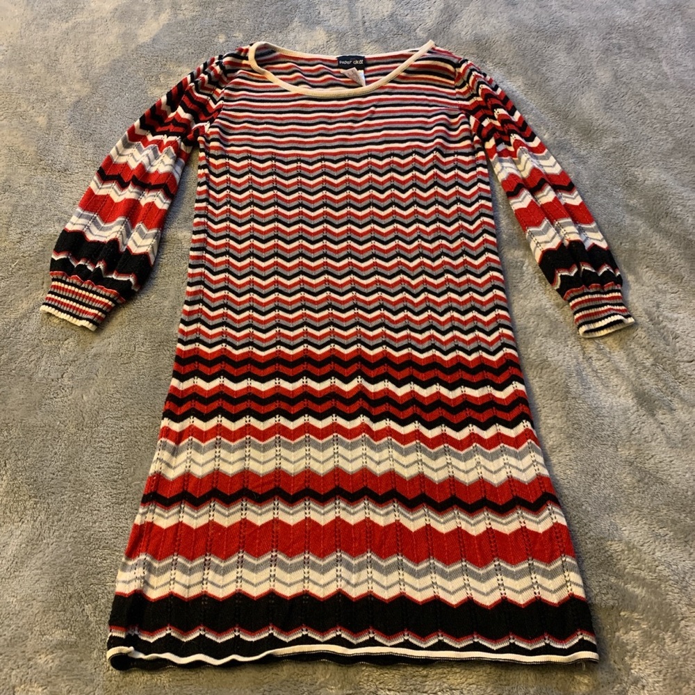 Girls Paper Doll Sweater Dress Red Black Chevron